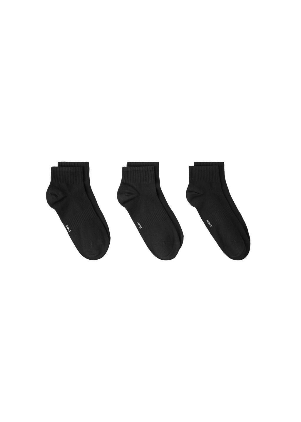 Black Cotton Socks, Set Of 3, Black, medium