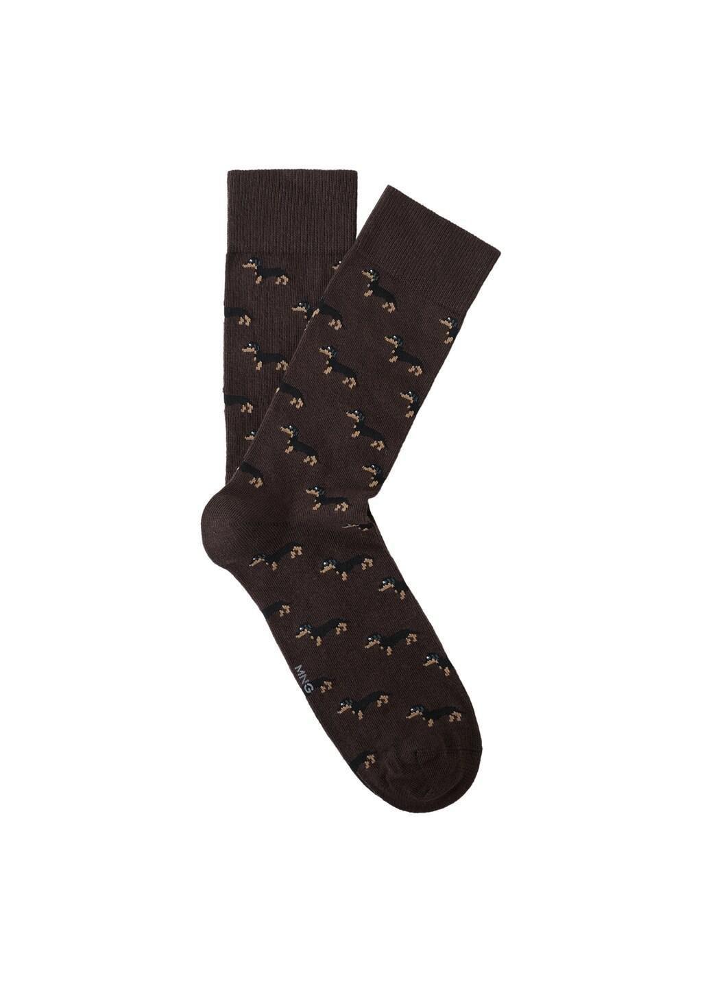 Brown Dog-Print Cotton Socks, Brown, large image number 3
