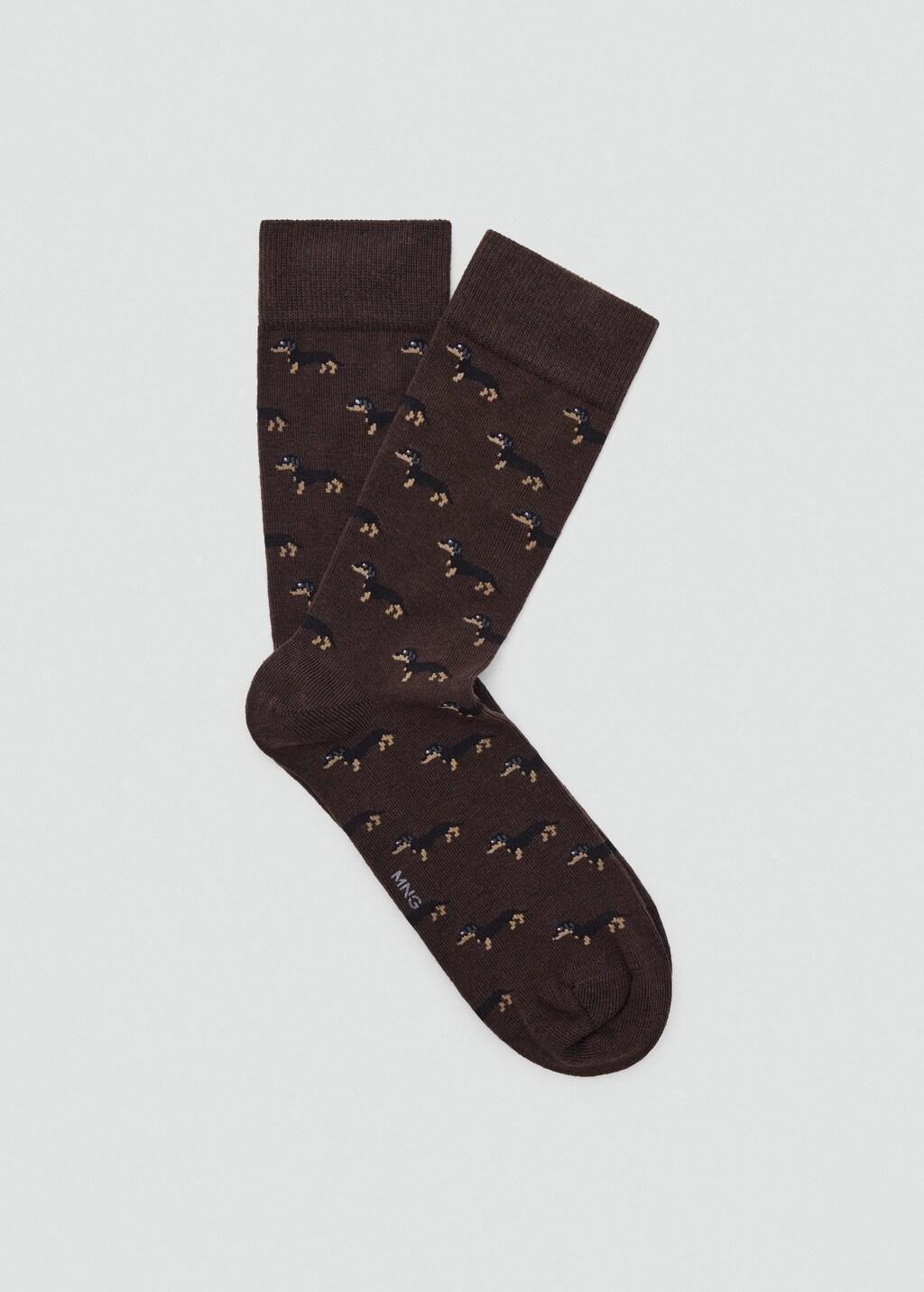 Brown Dog-Print Cotton Socks, Brown, large image number 4