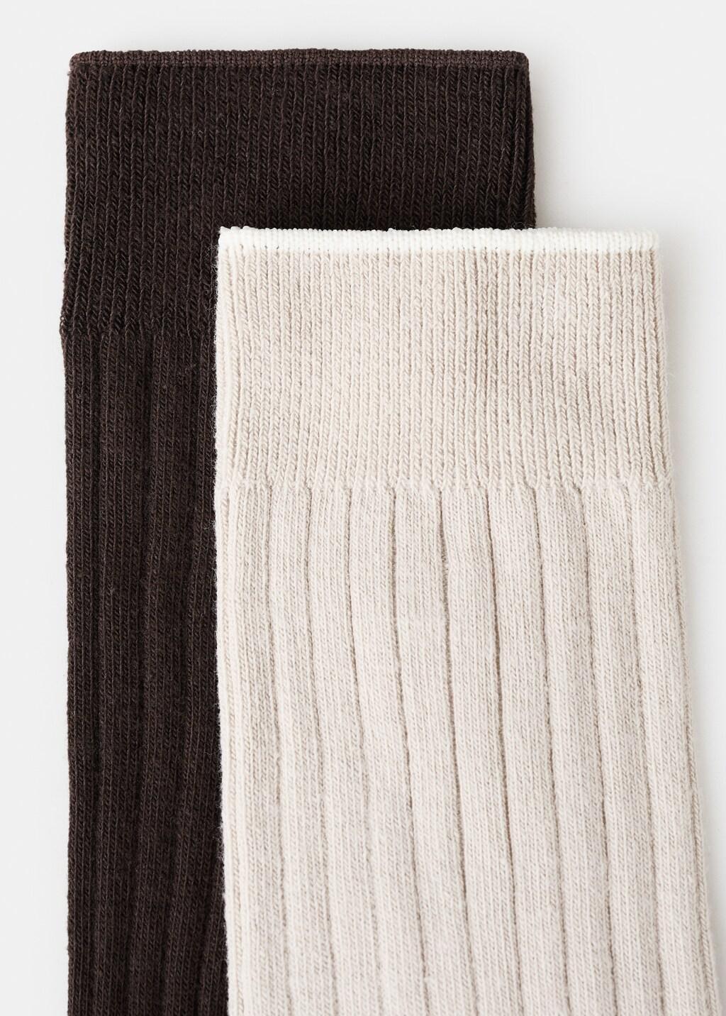 Brown Ribbed Cotton Socks, Set Of 2, Brown, medium