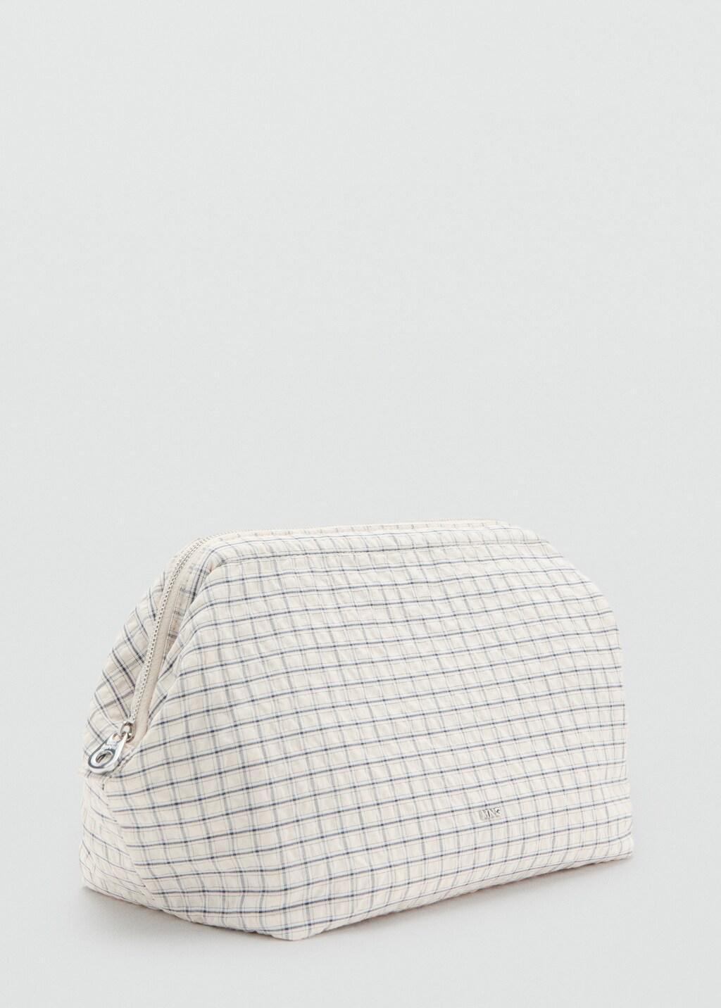 Beige Checked Cotton Wash Bag, Light Beige, large image number 0