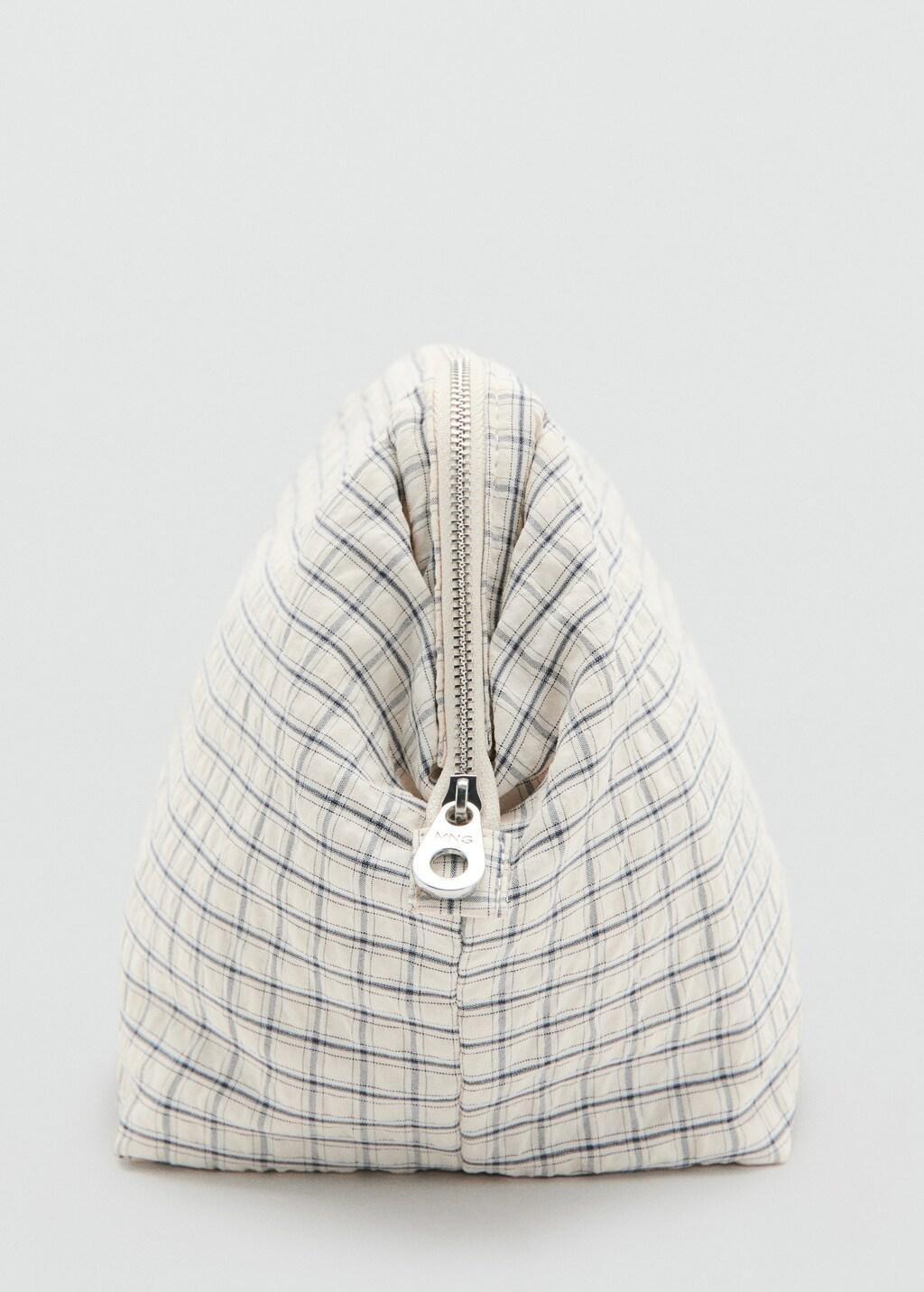 Beige Checked Cotton Wash Bag, Light Beige, large image number 1