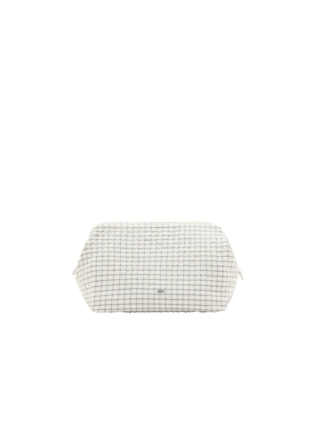 Beige Checked Cotton Wash Bag, Light Beige, large image number 2
