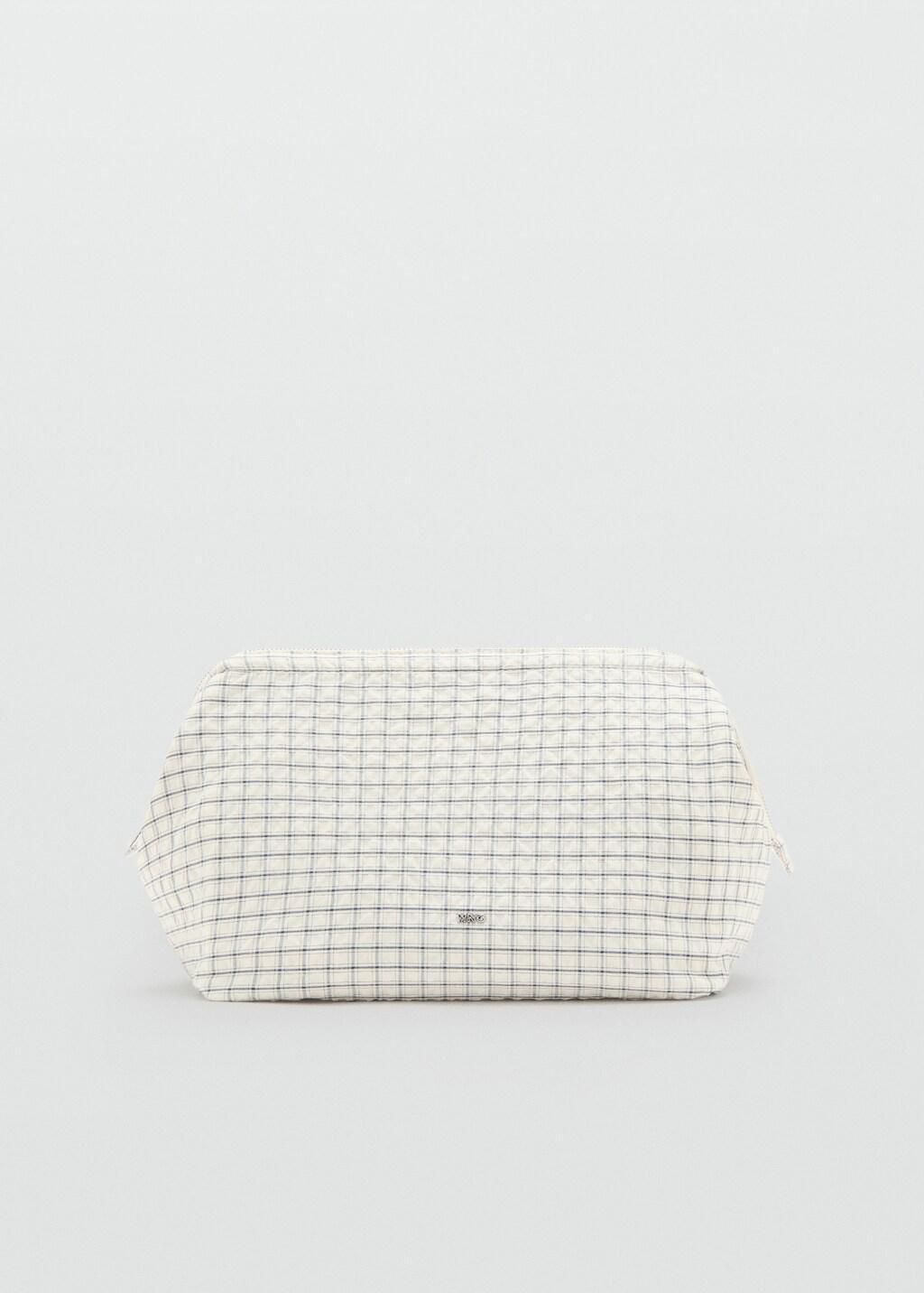 Beige Checked Cotton Wash Bag, Light Beige, large image number 3