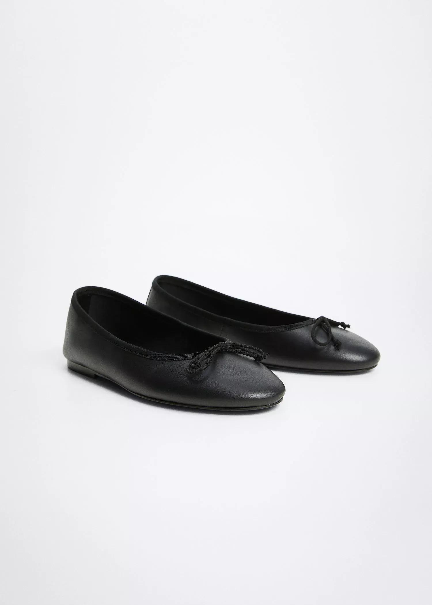 Black Bow Leather Ballerina, , large image number 1