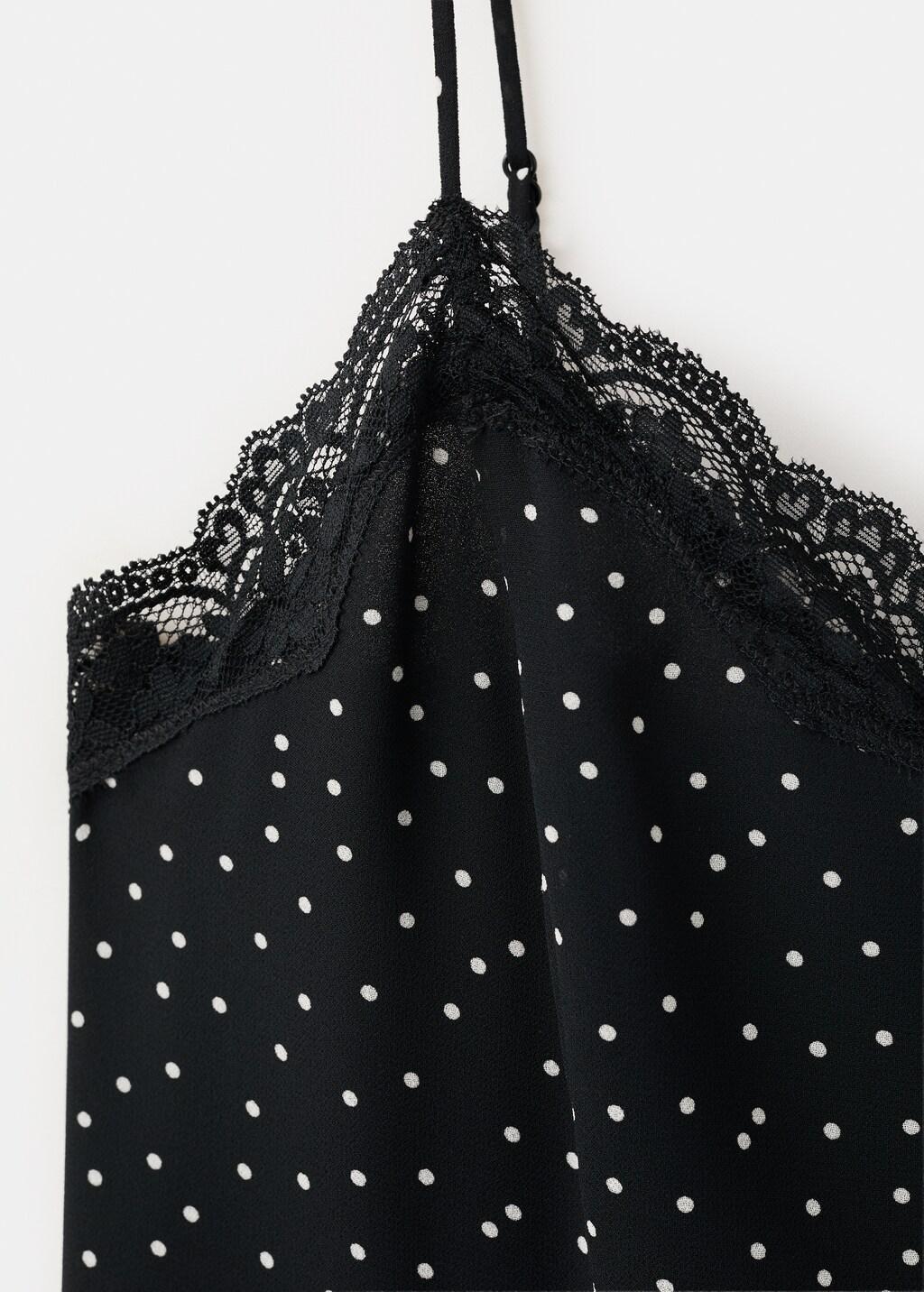 Black Polka Dot Dress With Lace Trim, Black, large image number 5