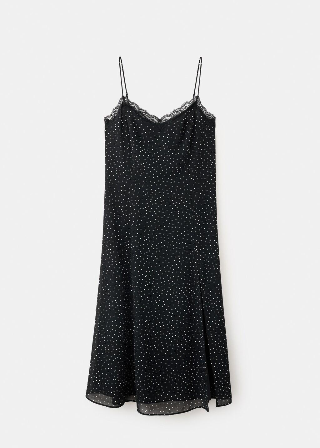 Black Polka Dot Dress With Lace Trim, Black, large image number 7