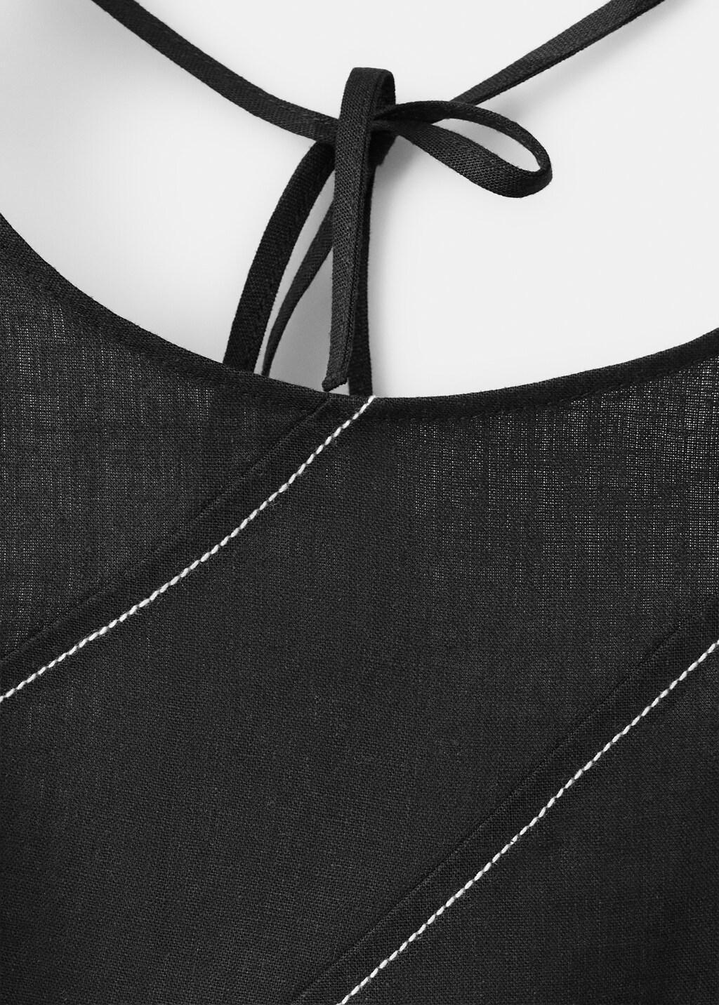 Black Linen Dress With Contrast Stitching, Black, medium