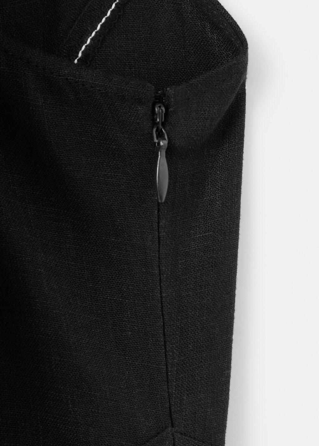 Black Linen Dress With Contrast Stitching, Black, large image number 5