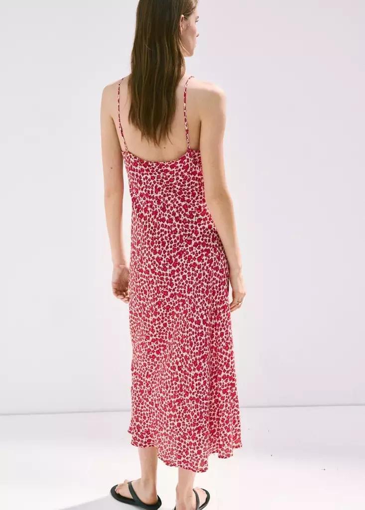 Beige V-Neck Print Dress, Light Beige, large image number 4