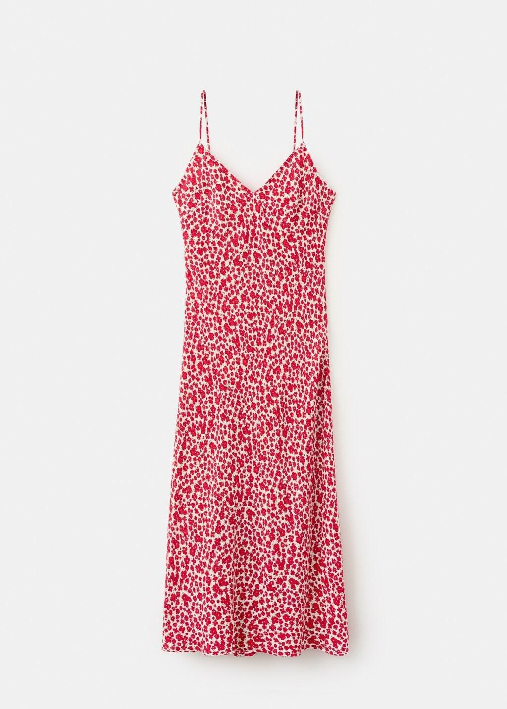 Beige V-Neck Print Dress, Light Beige, large image number 6