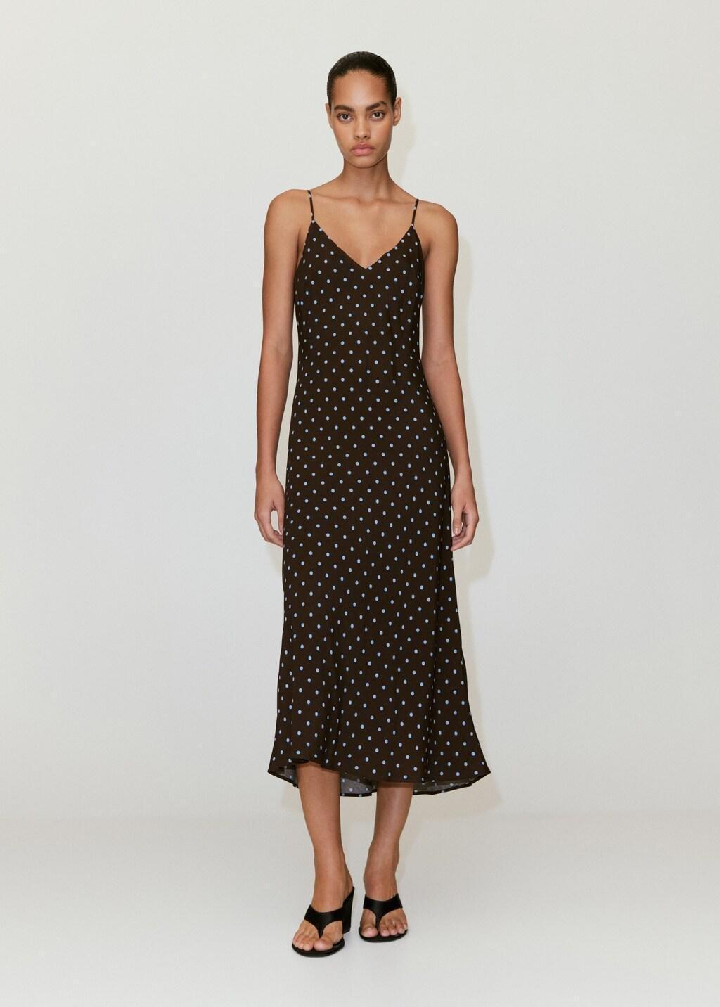 Brown V-Neck Print Dress, Dark Brown, large image number 0