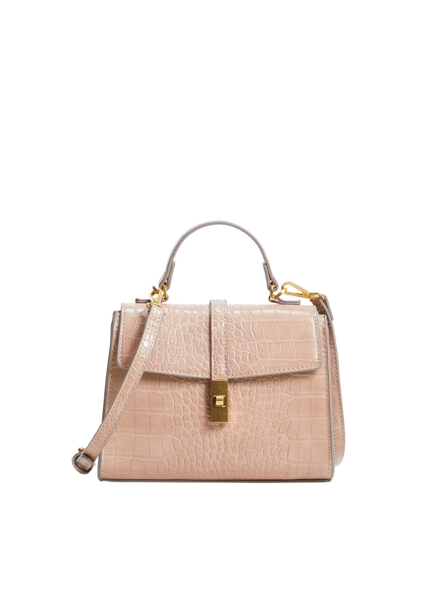 Beige Croc-Effect Cross Body Bag, , large image number 0