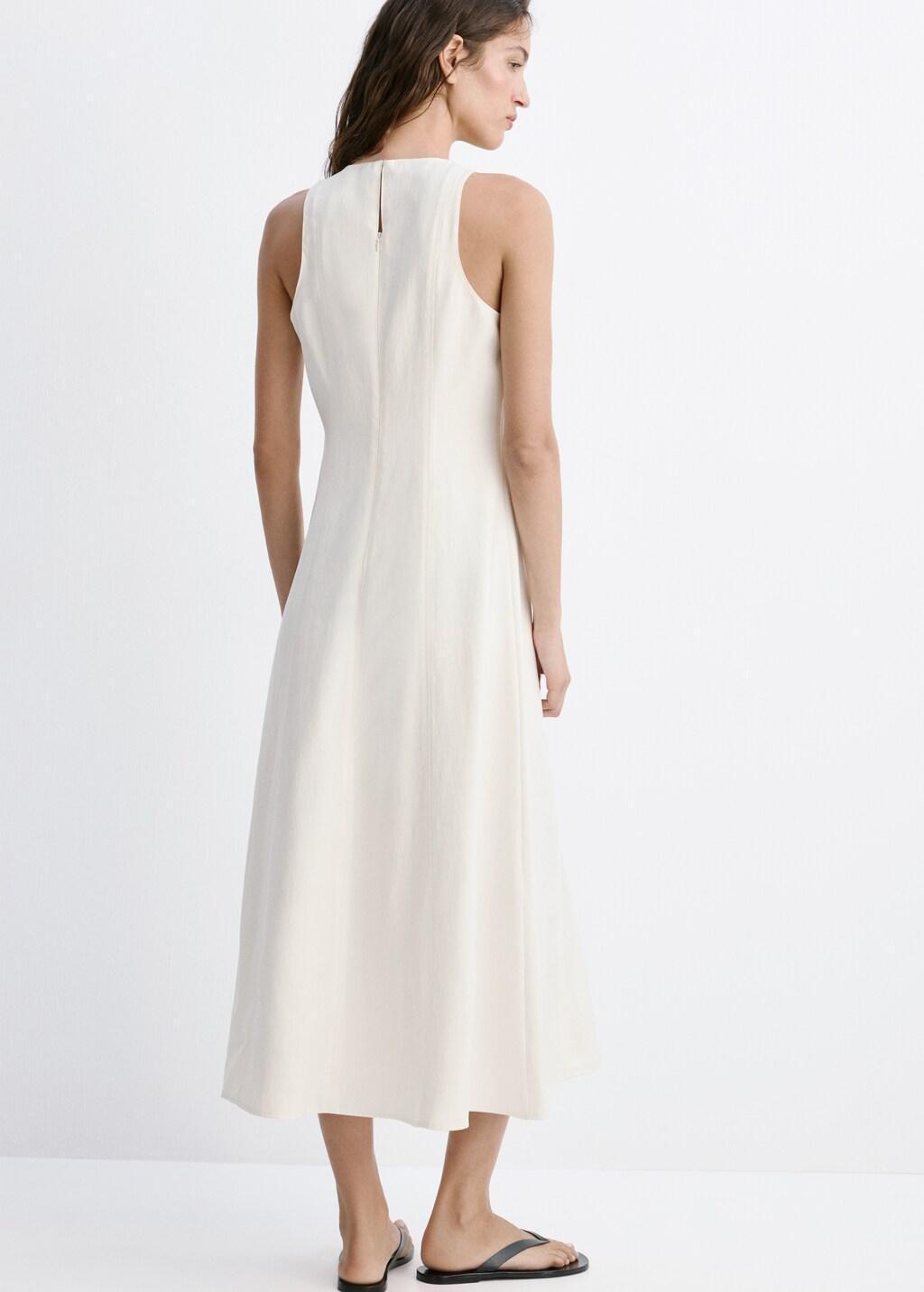 Cream A-Line Dress With Seam Detail, Light Beige, large image number 2