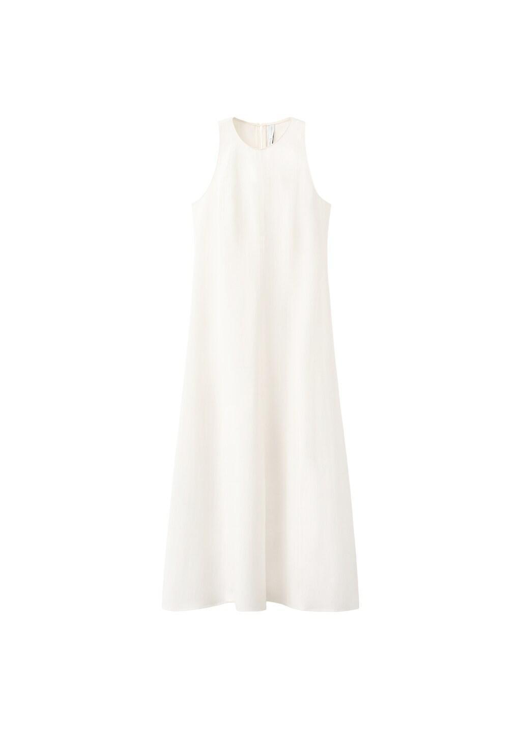 Cream A-Line Dress With Seam Detail, Light Beige, large image number 7