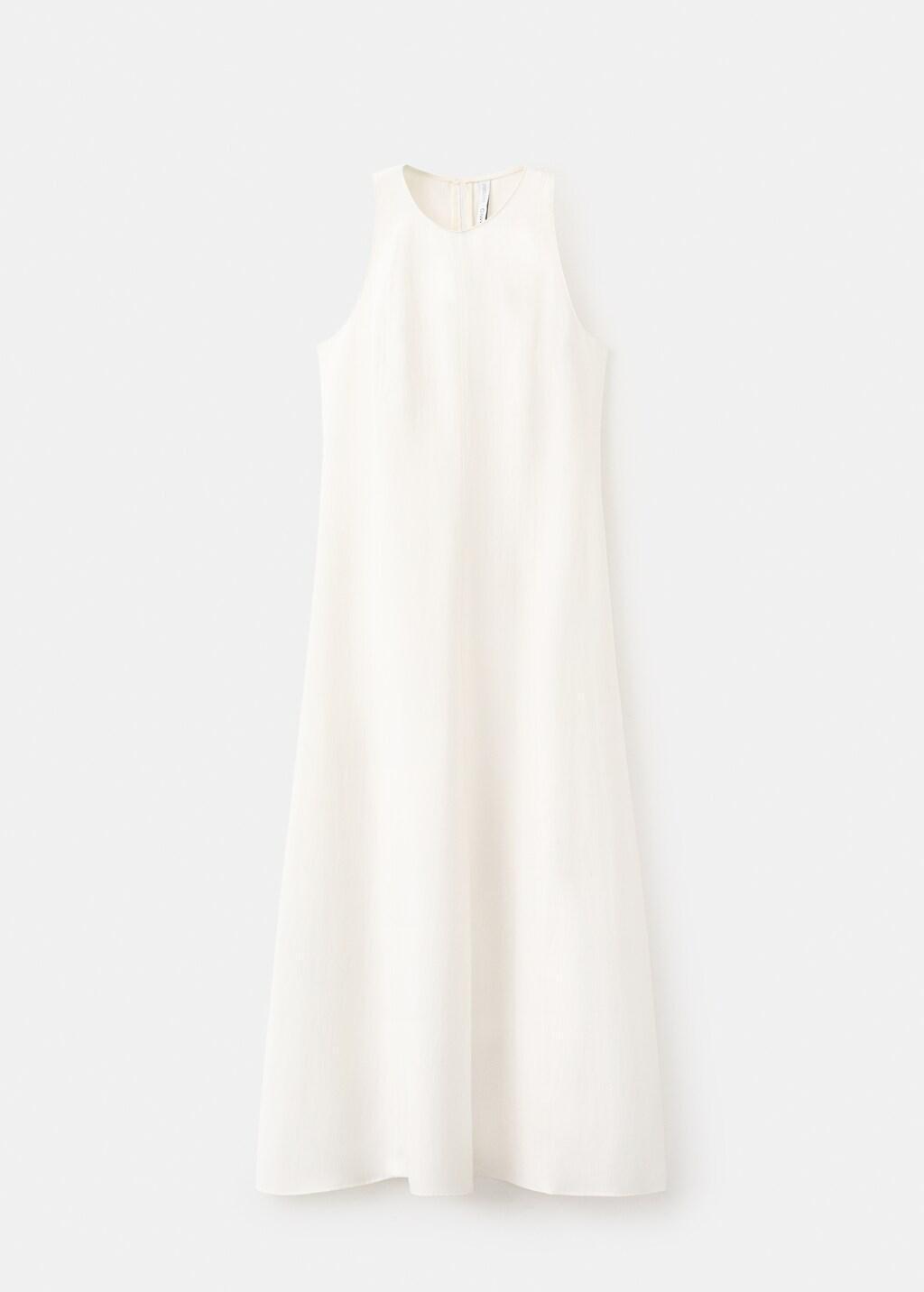 Cream A-Line Dress With Seam Detail, Light Beige, large image number 8