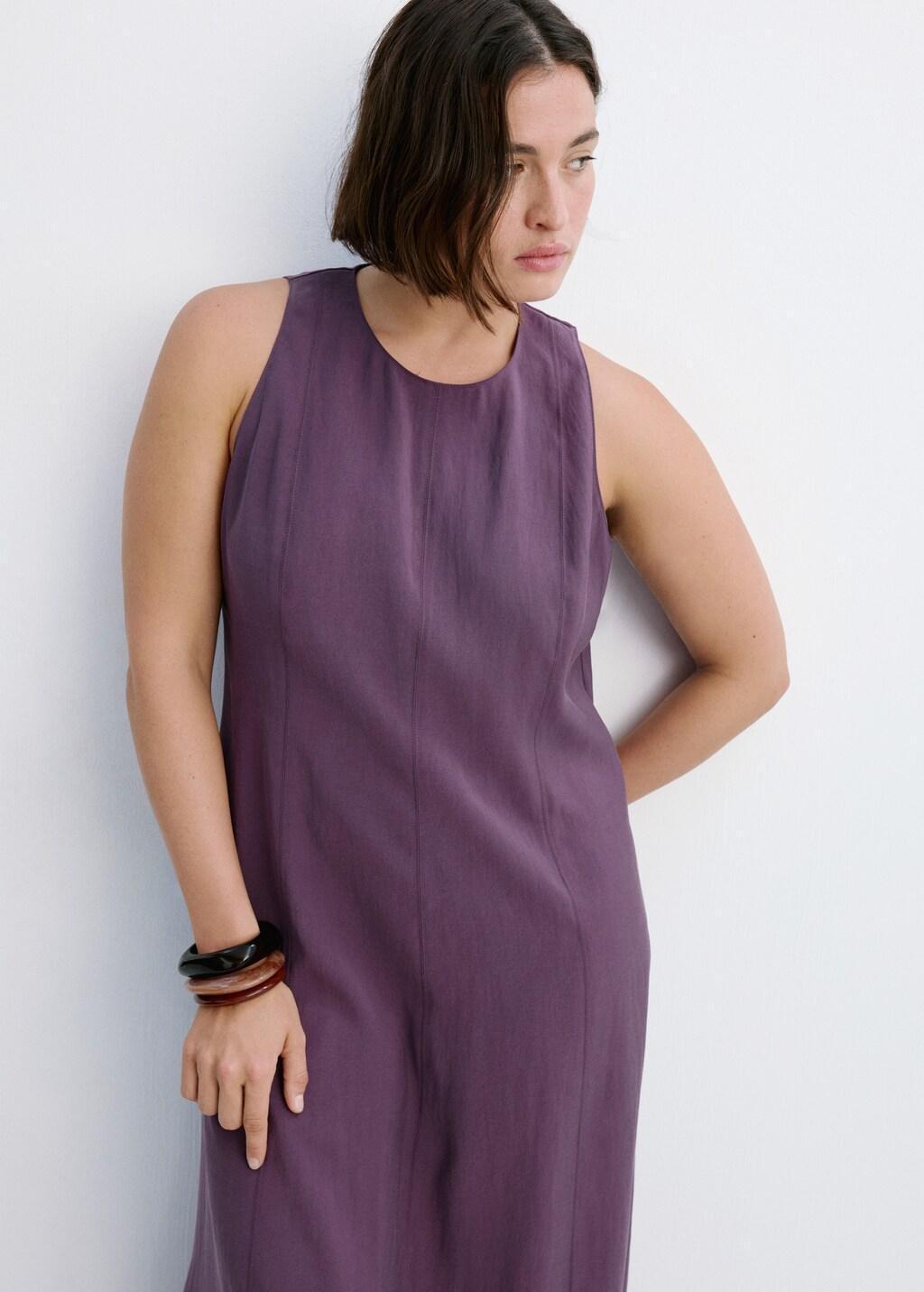 Purple A-Line Dress With Seam Detail, Medium Purple, large image number 6