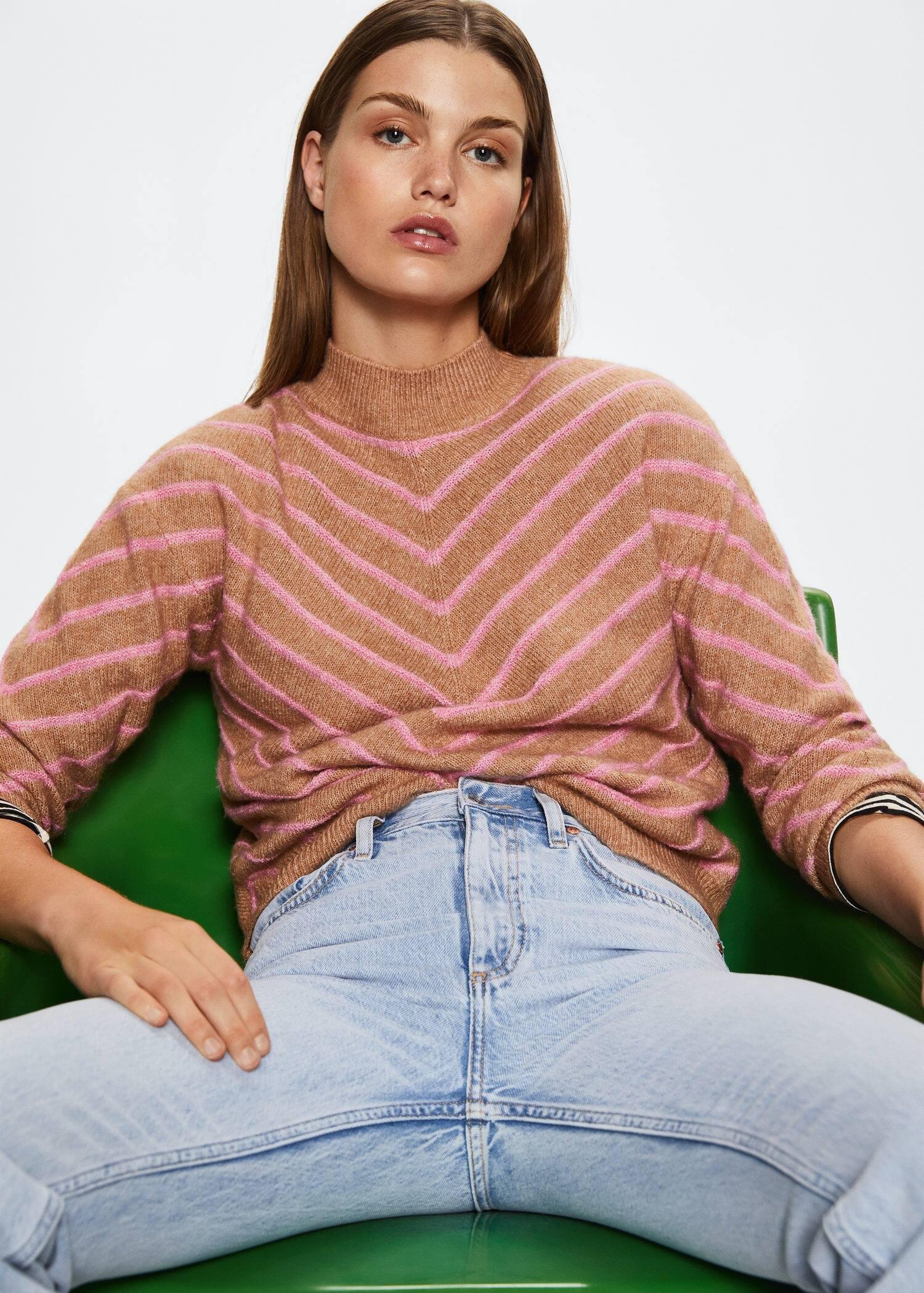 Pink Strip Printed Sweater, , large image number 0
