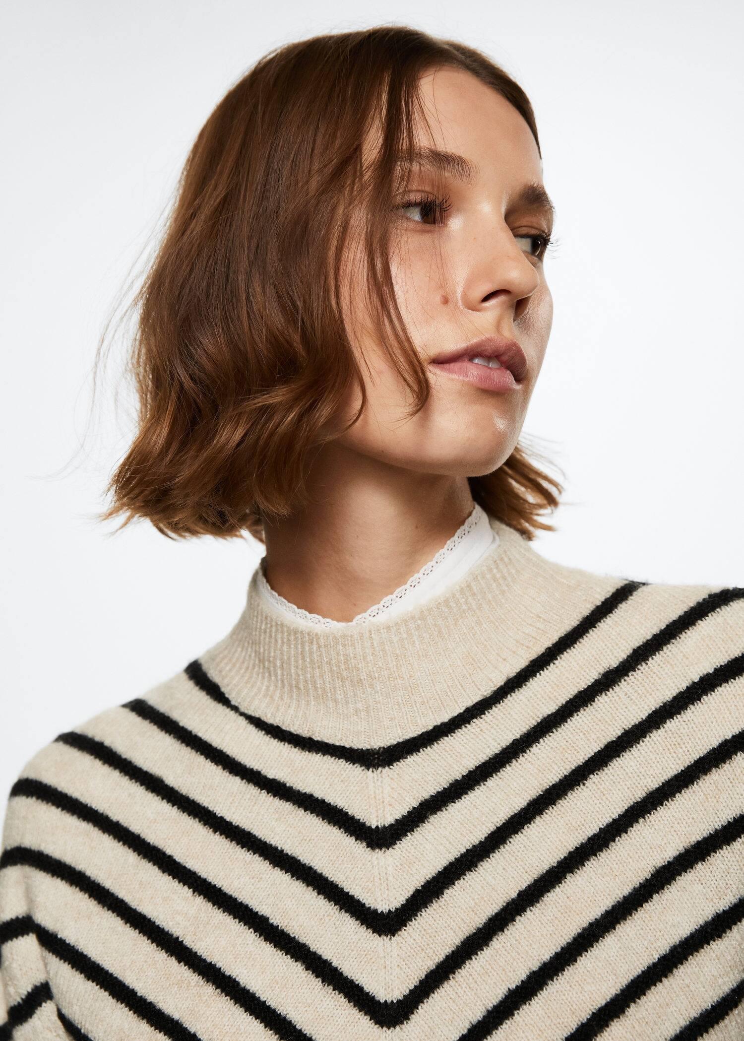 Black Striped printed sweater perkins collar, , large image number 2