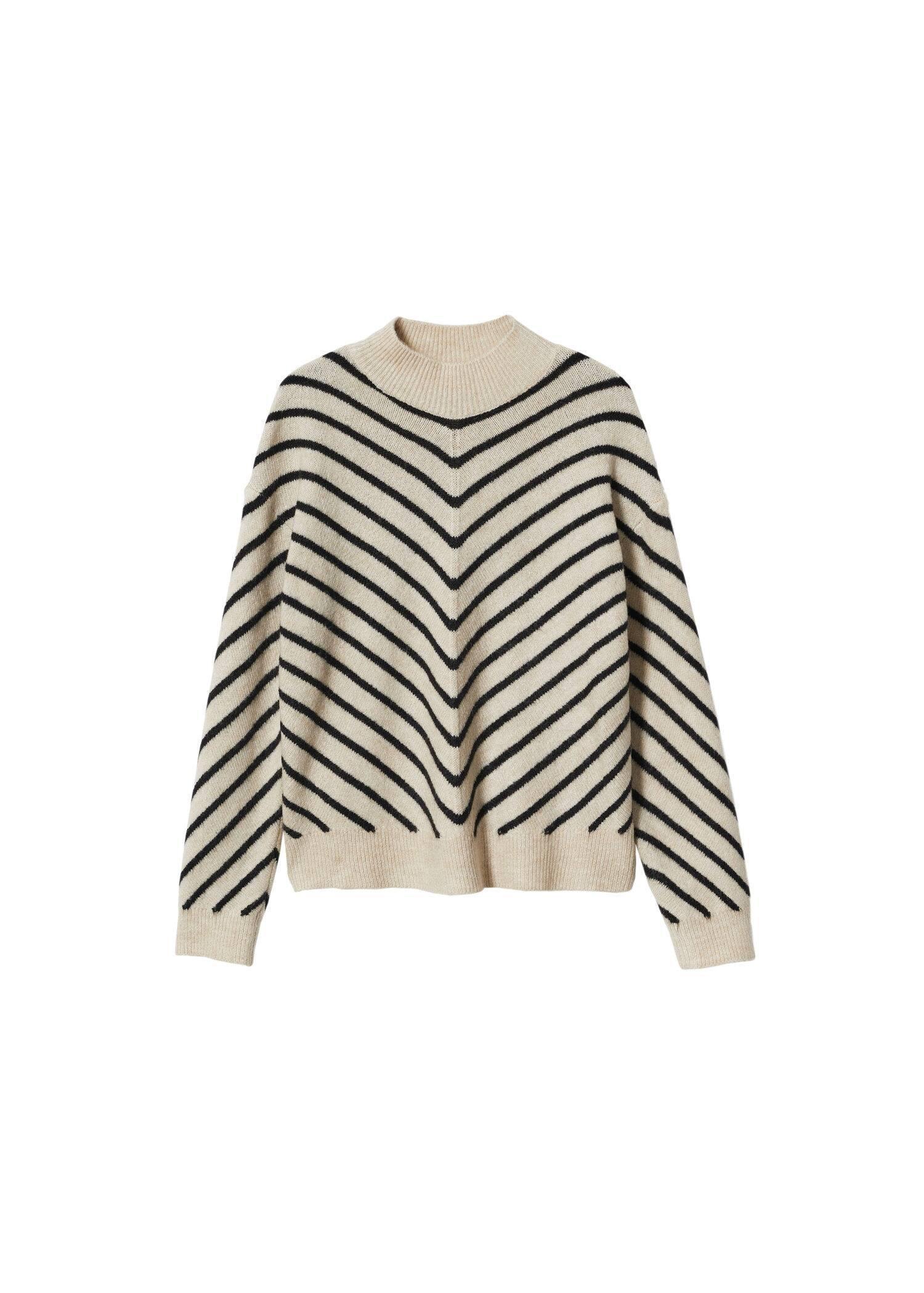 Black Striped printed sweater perkins collar, , large image number 5