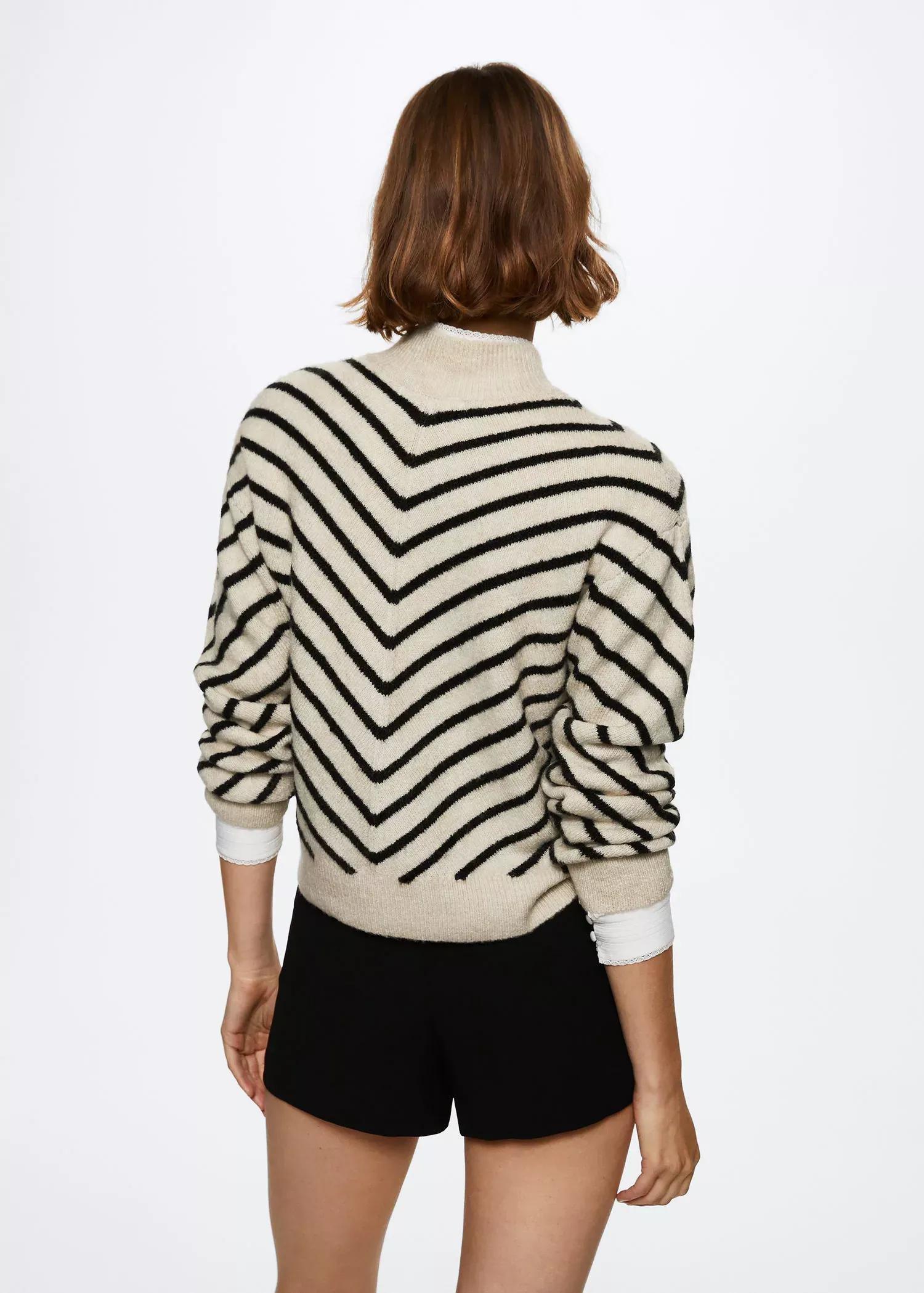 Black Striped printed sweater perkins collar, , large image number 6