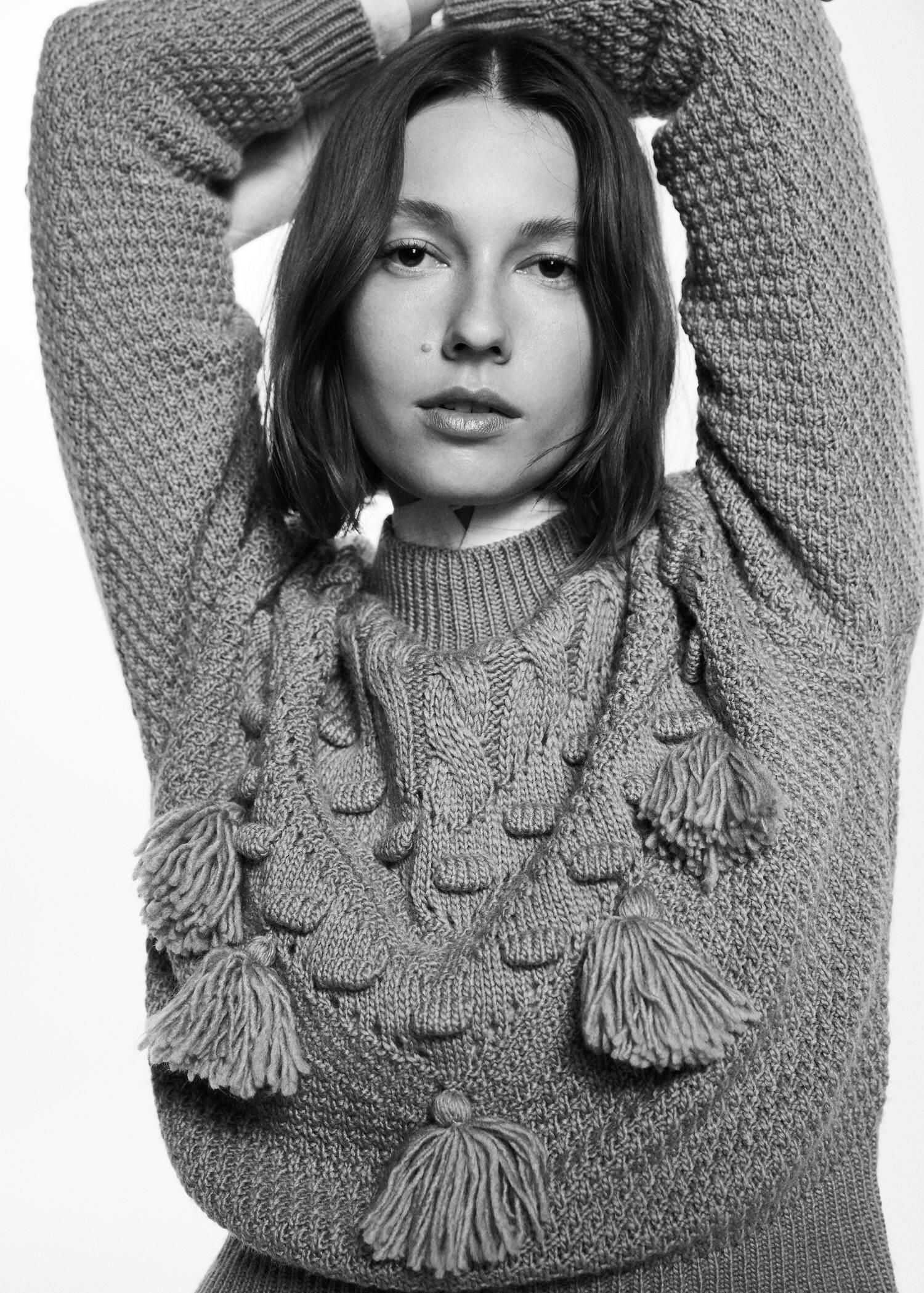 Brown Openwork Pompoms Knit Sweater, , large image number 3