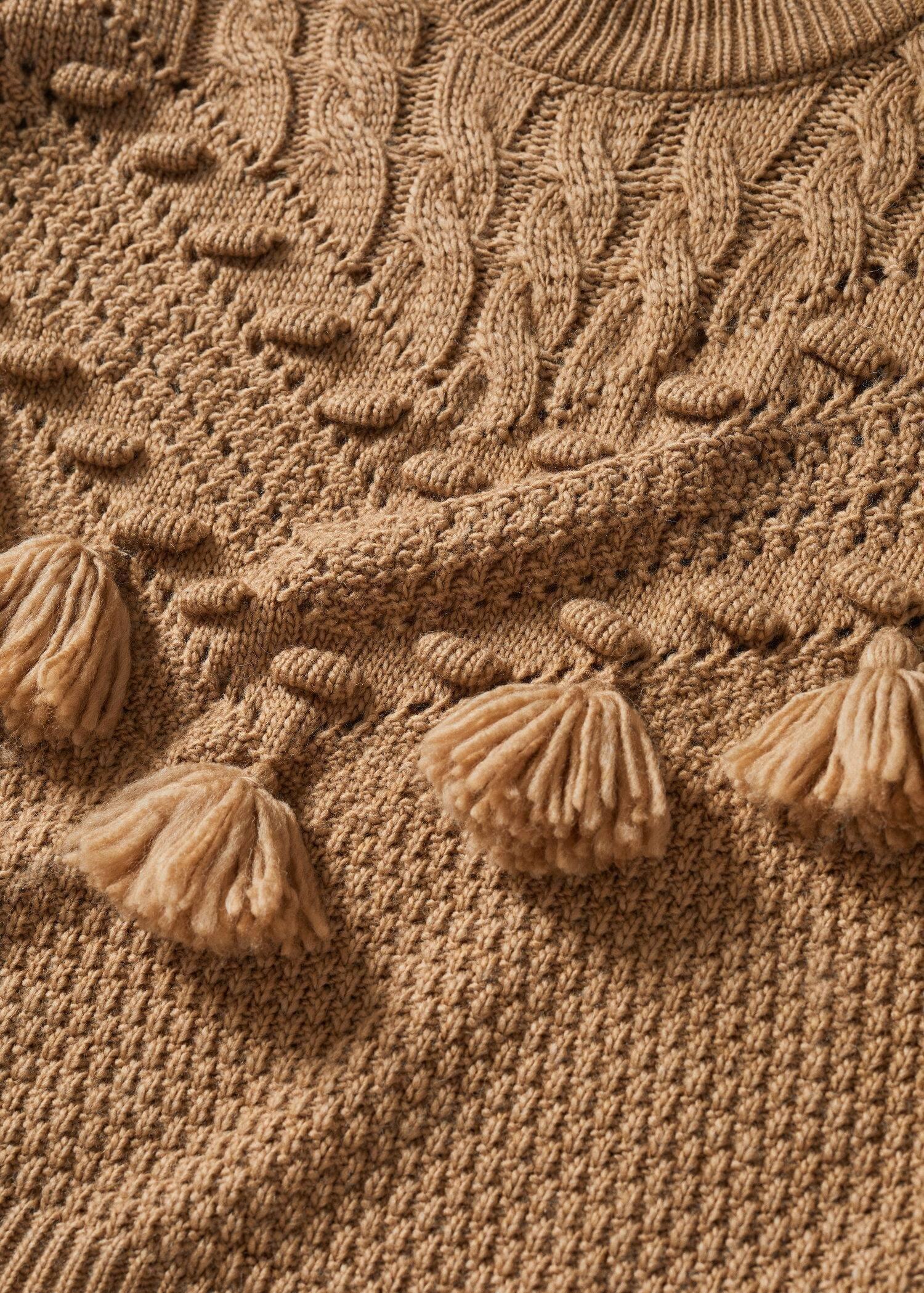Brown Openwork Pompoms Knit Sweater, , large image number 4