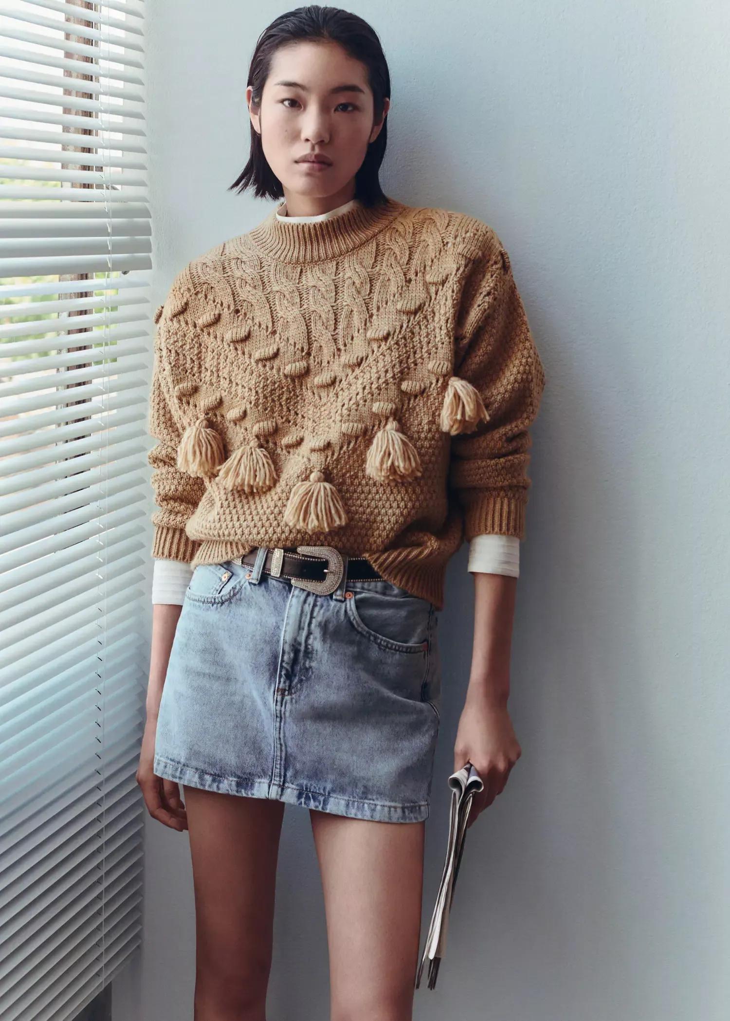 Brown Openwork Pompoms Knit Sweater, , large image number 8