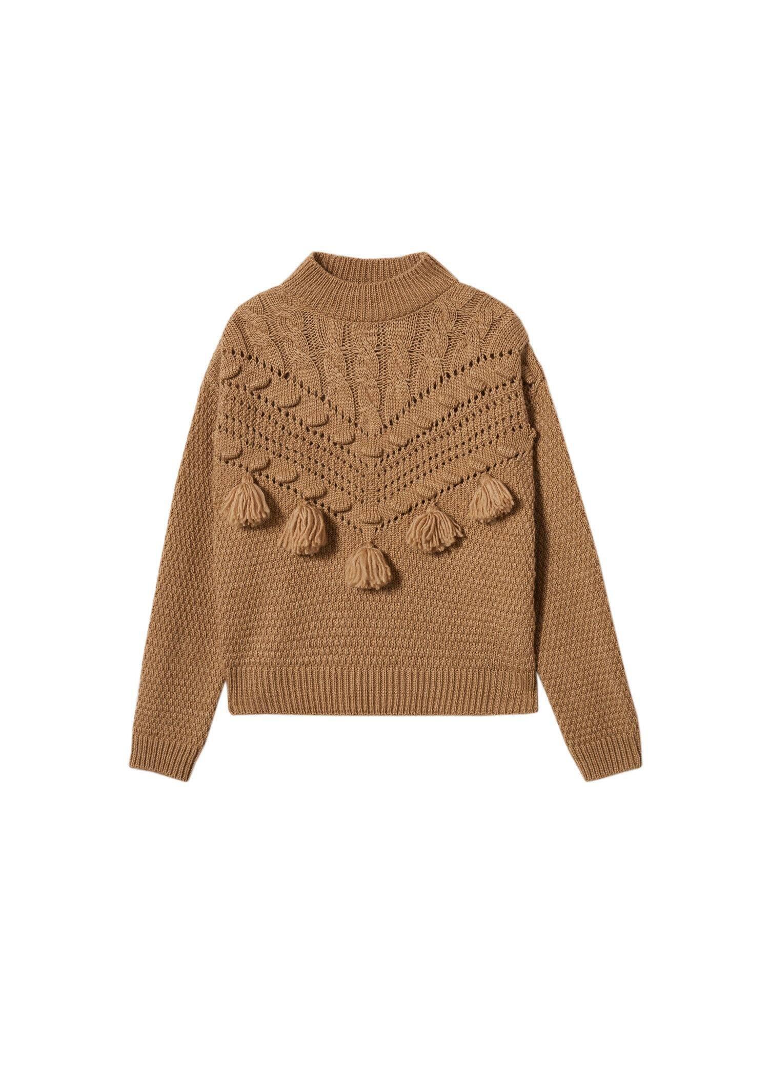 Brown Openwork Pompoms Knit Sweater, , large image number 9