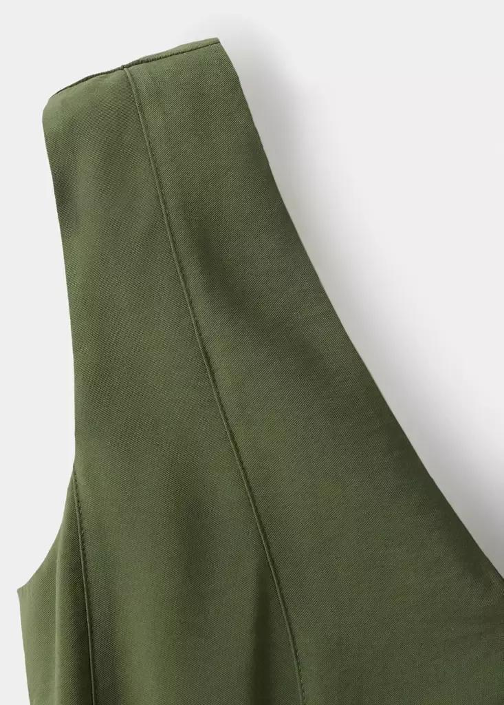 Khaki V-Neck Dress With Stitching, Beige - Khaki, large image number 5