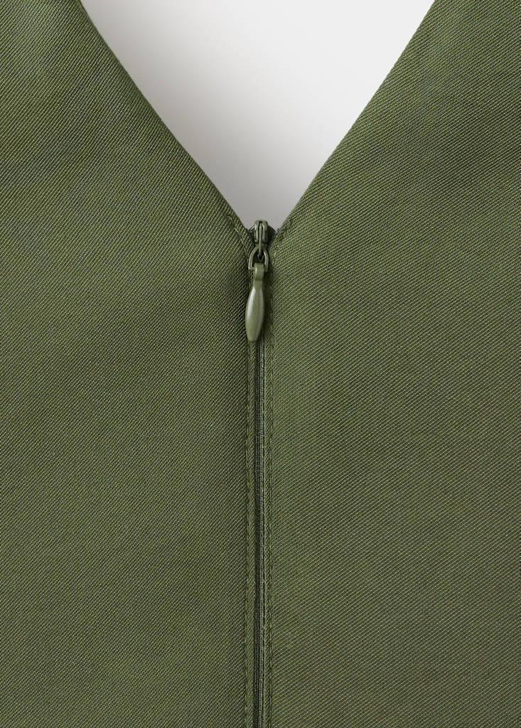 Khaki V-Neck Dress With Stitching, Beige - Khaki, large image number 6