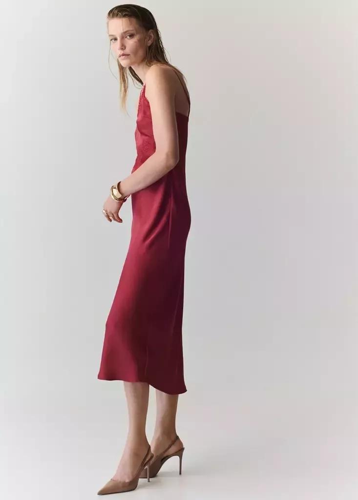 Red Satin Lace Dress, Red, medium