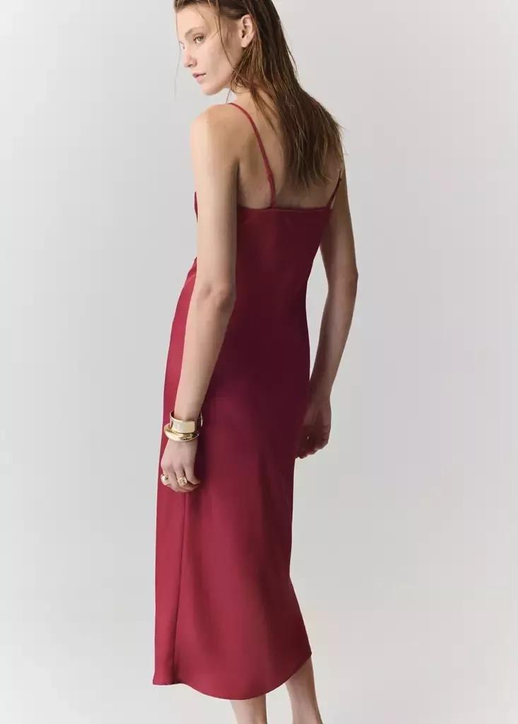 Red Satin Lace Dress, Red, medium