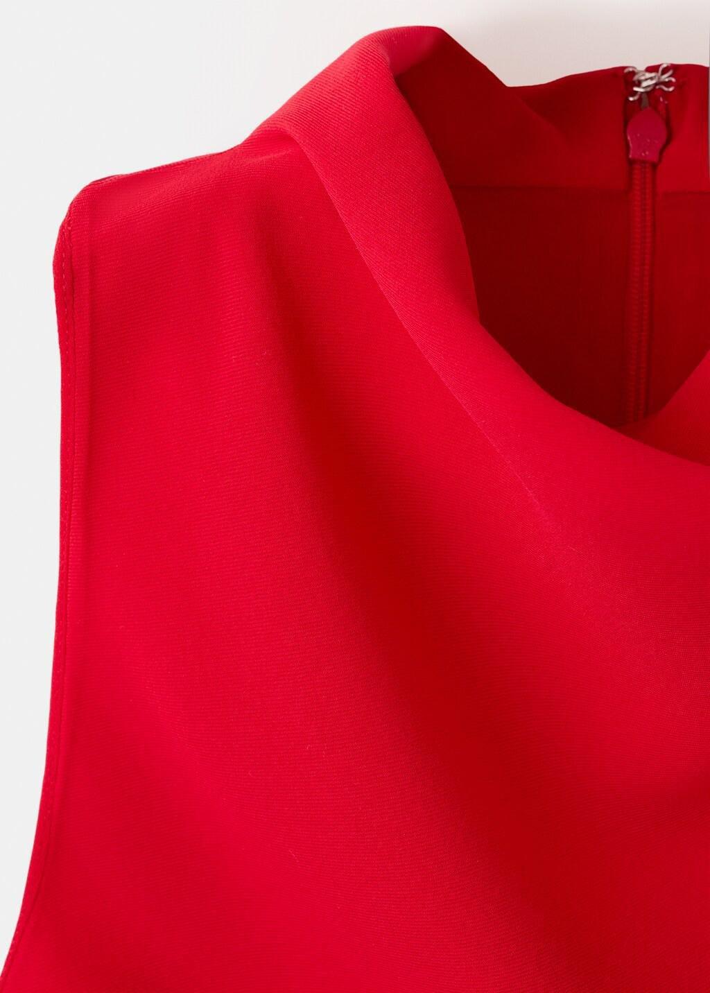 Red Ruched Dress With Draped Neckline, Red, large image number 1