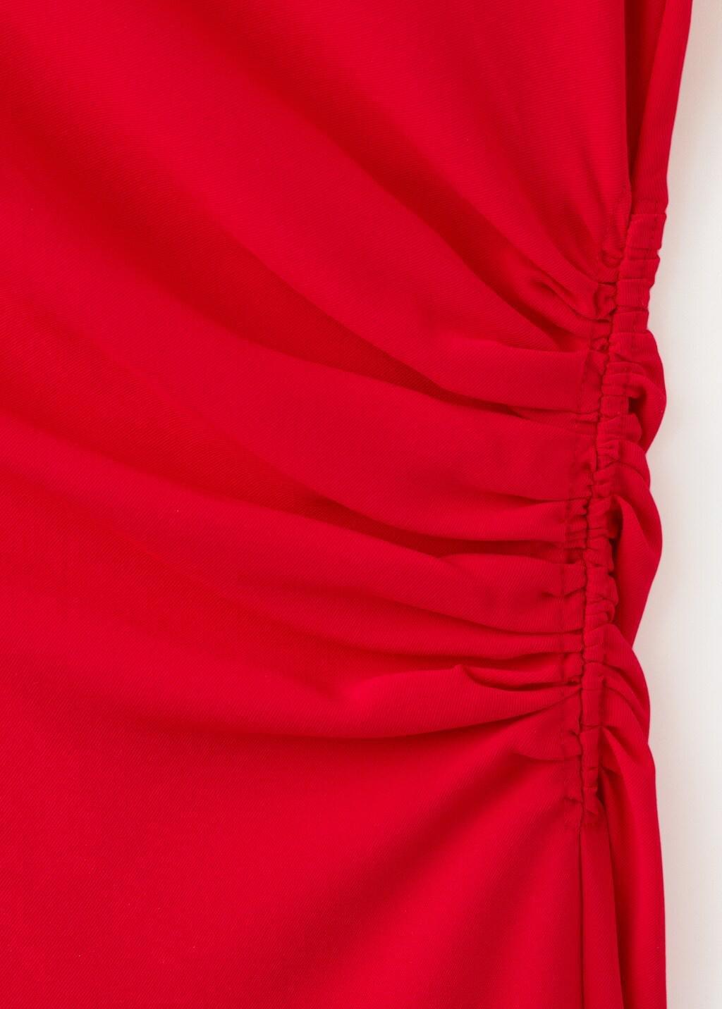 Red Ruched Dress With Draped Neckline, Red, large image number 5