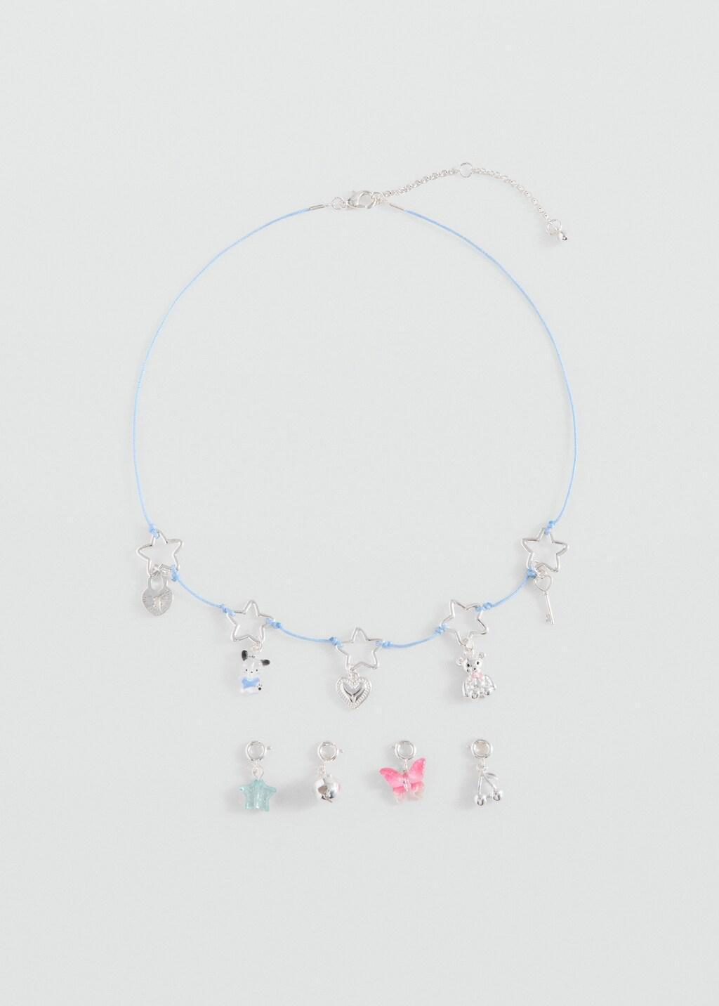Silver Star Charms Necklace, Kids Girls, Silver, medium