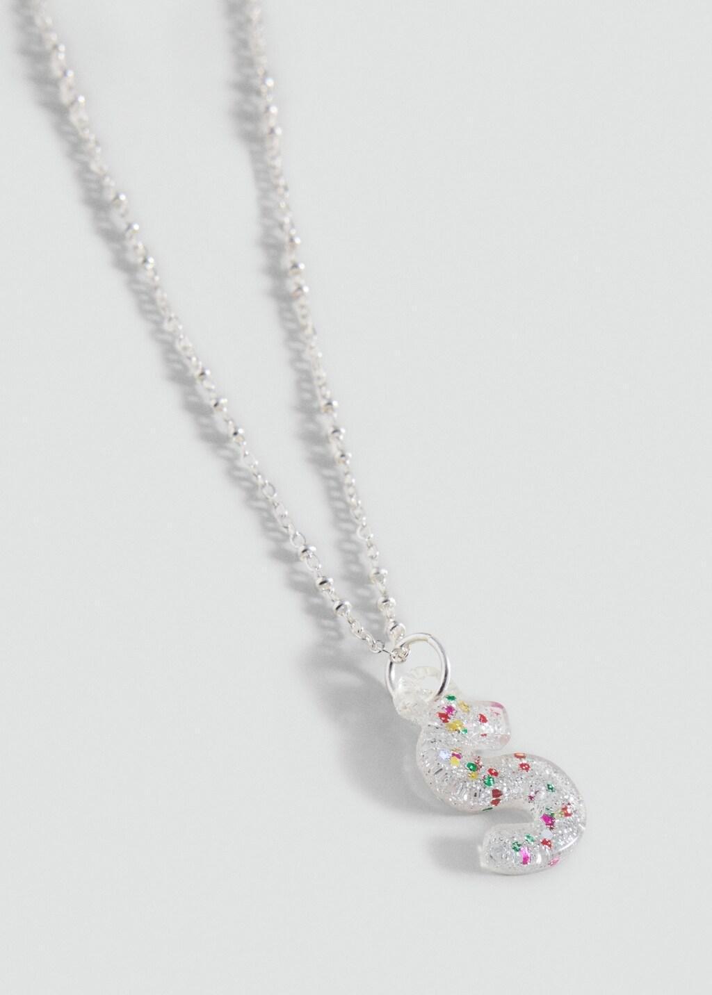 Silver Letter Necklace With Sparkles, Kids Girls, Silver, large image number 0