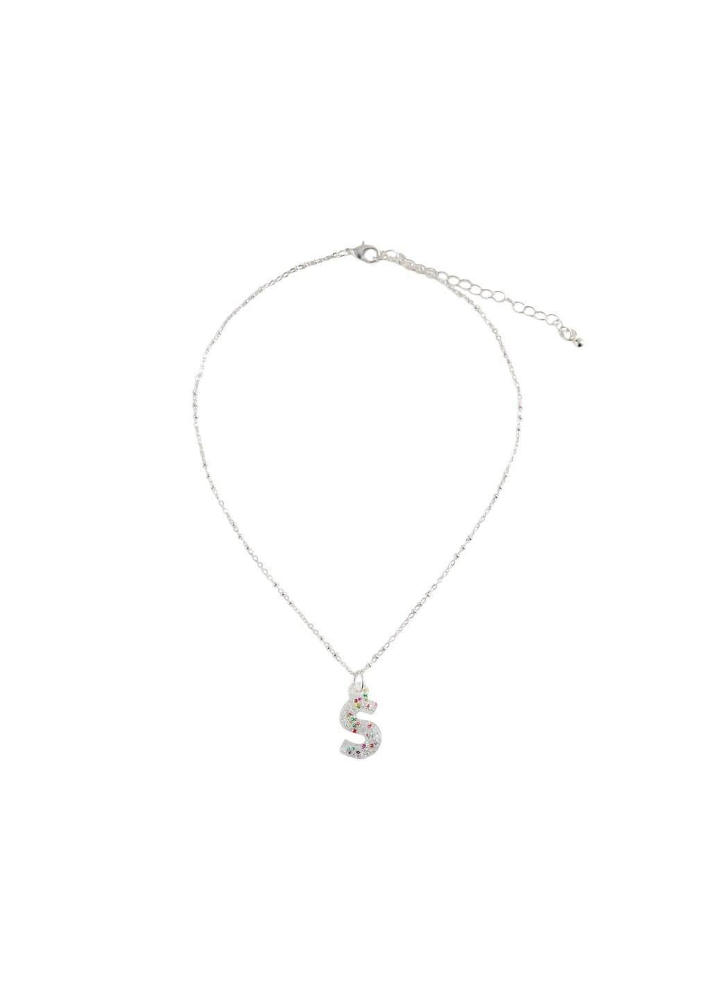 Silver Letter Necklace With Sparkles, Kids Girls, Silver, large image number 1