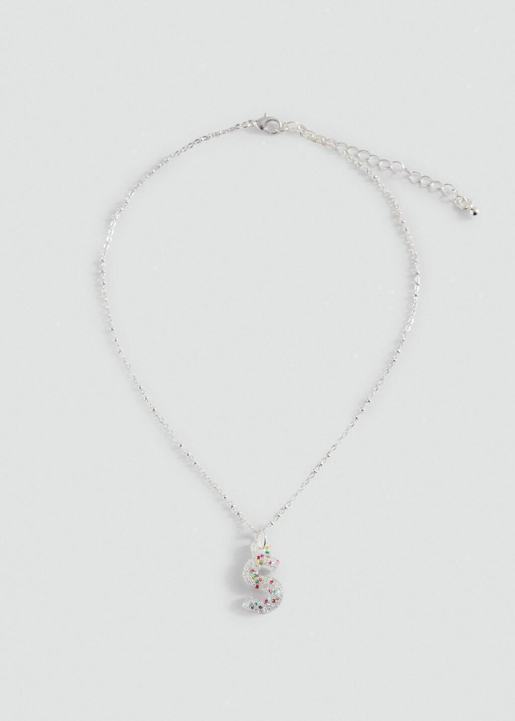 Silver Letter Necklace With Sparkles, Kids Girls, Silver, medium