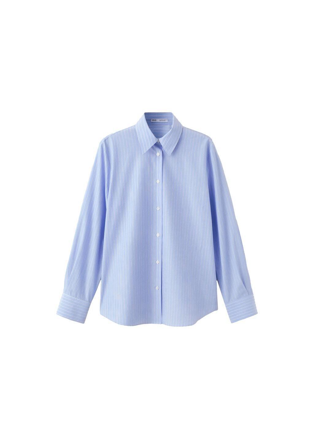 Blue Cotton And Lyocell Blend Straight Shirt, Light-Pastel Blue, large image number 4