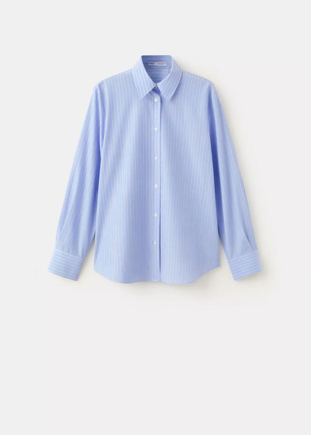 Blue Cotton And Lyocell Blend Straight Shirt, Light-Pastel Blue, large image number 5