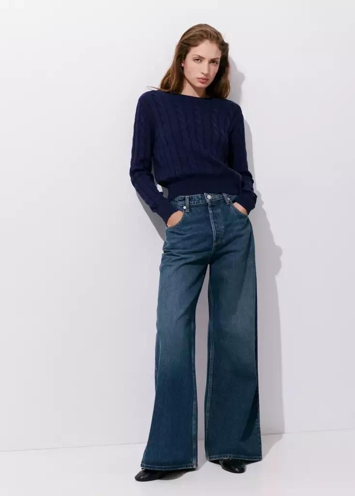 Navy Braided Knitted Sweater, Navy, large image number 0