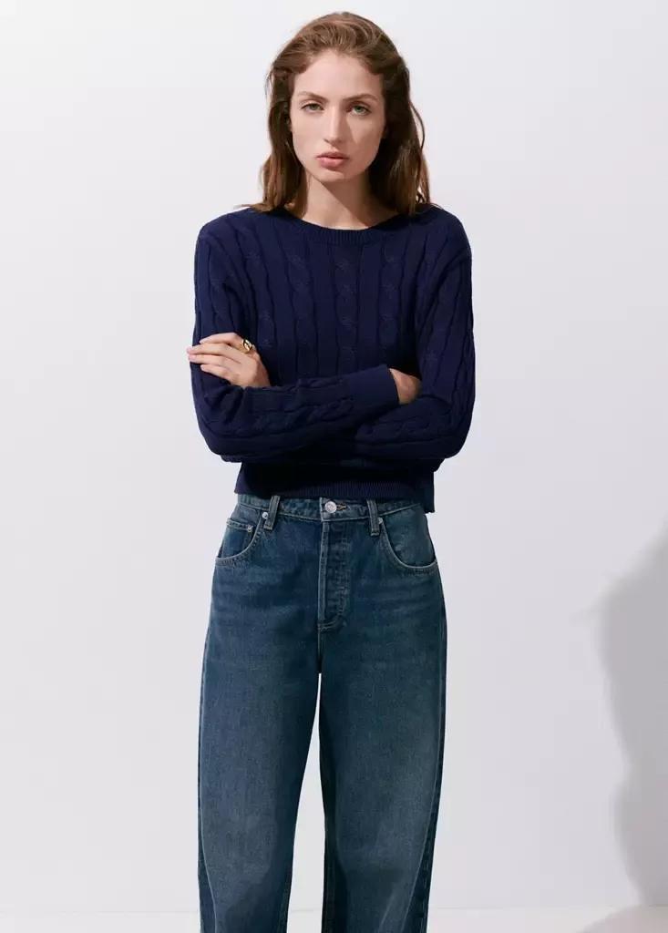 Navy Braided Knitted Sweater, Navy, large image number 1