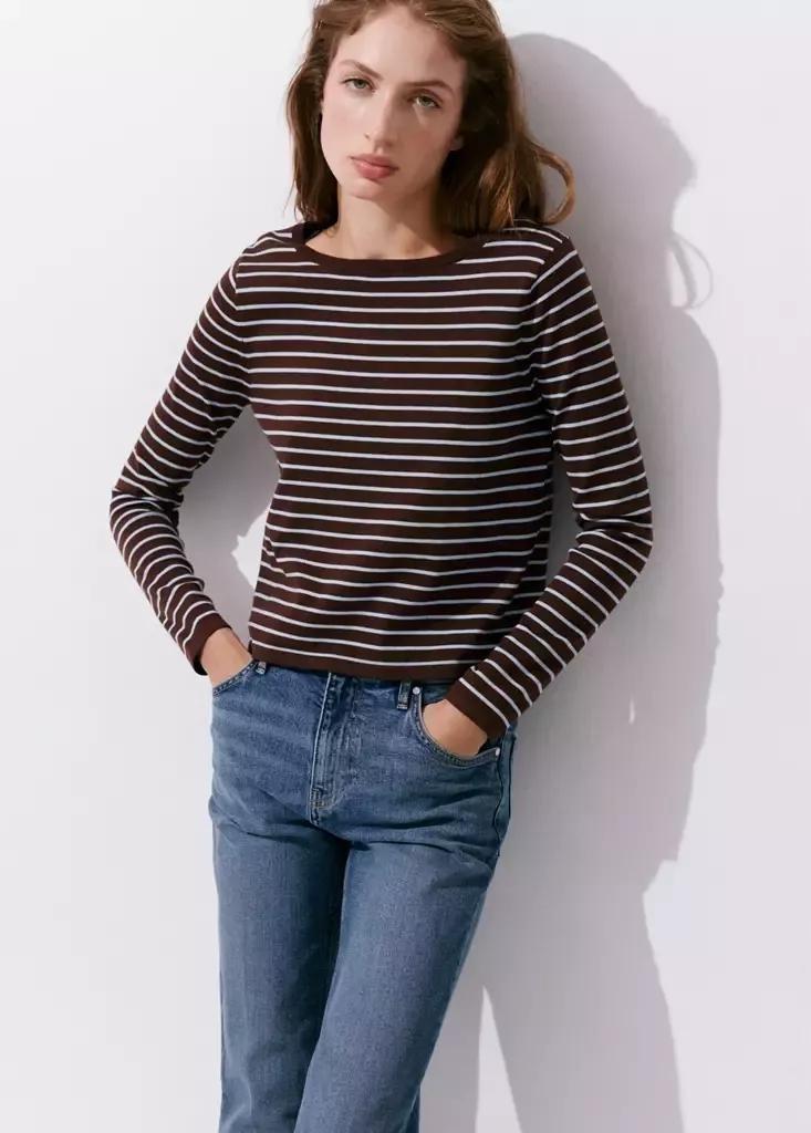 Brown Knit Striped Sweater, Dark Brown, medium