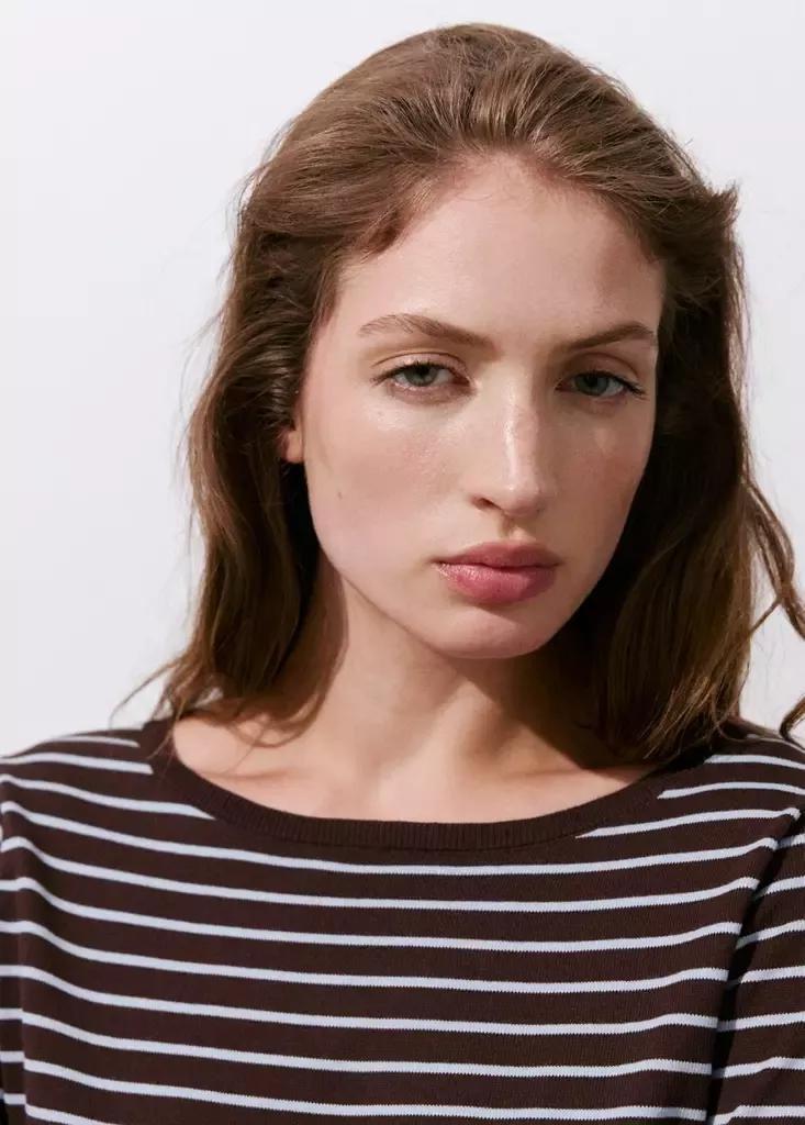 Brown Knit Striped Sweater, Dark Brown, medium