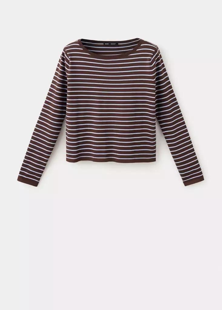 Brown Knit Striped Sweater, Dark Brown, large image number 4