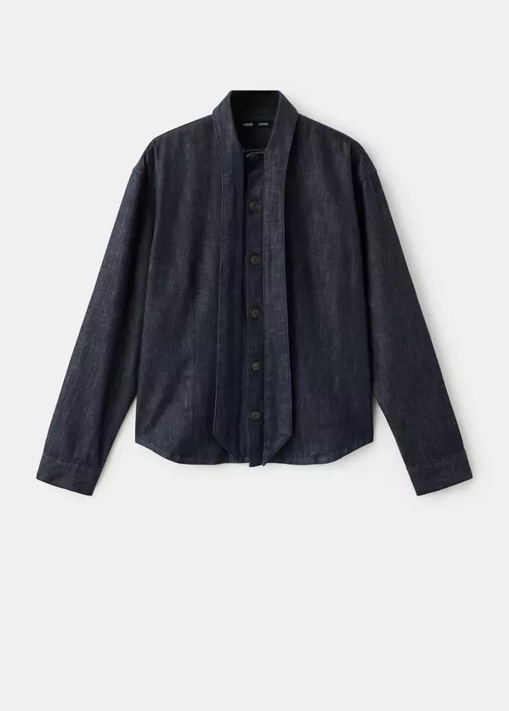 Navy Denim Shirt With Bow, Open Blue, large image number 4