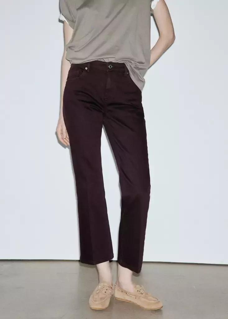 Red Sienna Flared Cropped Jeans, Dark Red, medium