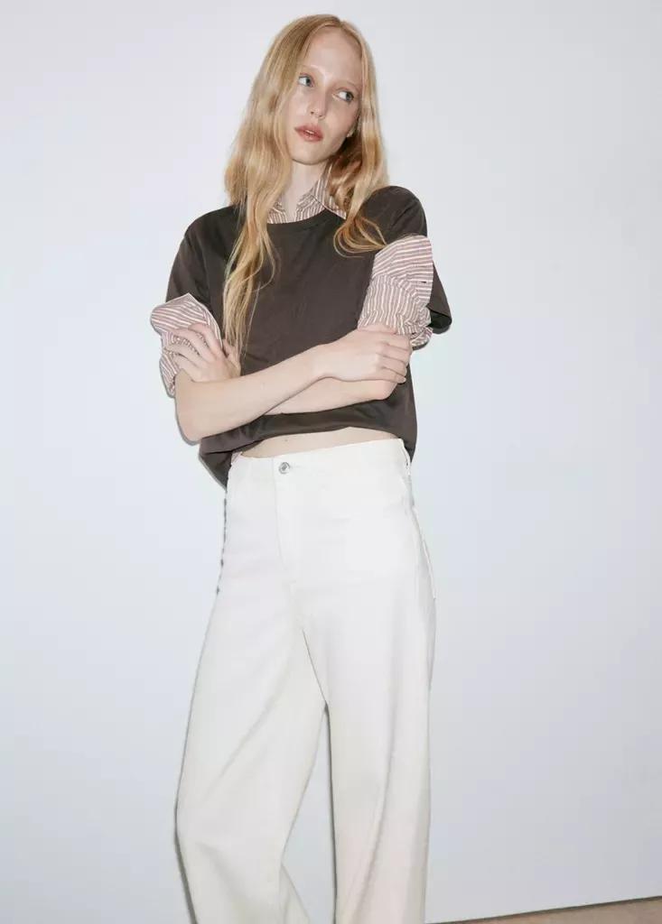 Beige Danila High-Waisted Wide Leg Jeans, Light Beige, large image number 3