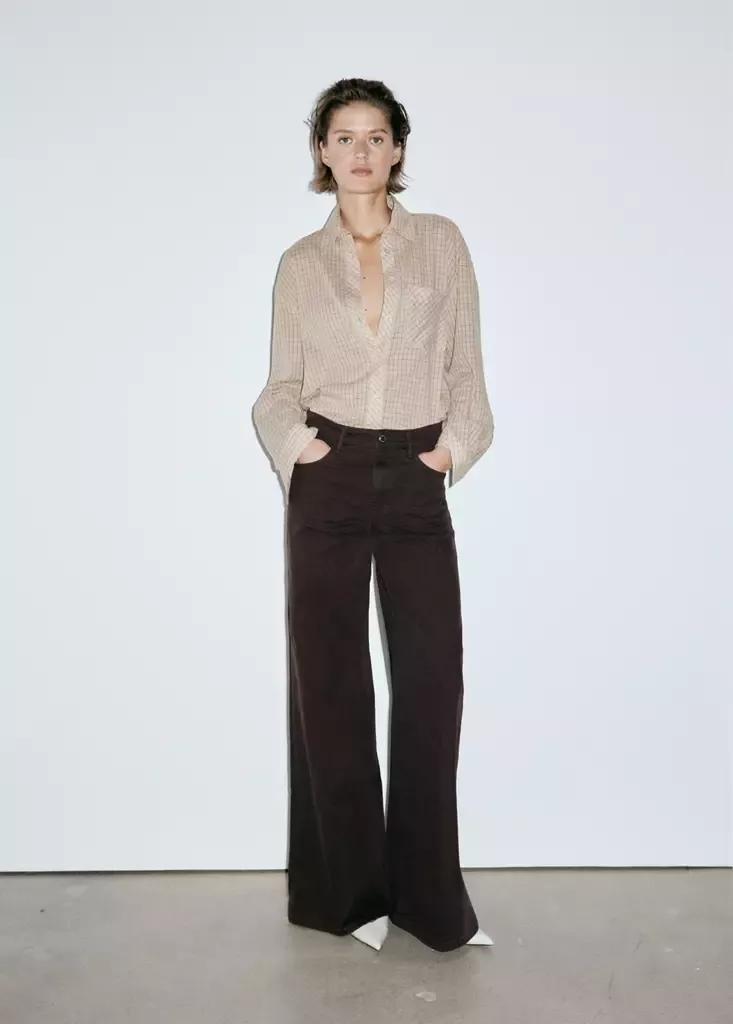 Brown High-Waisted Wide Leg Jeans, Dark Brown, large image number 0
